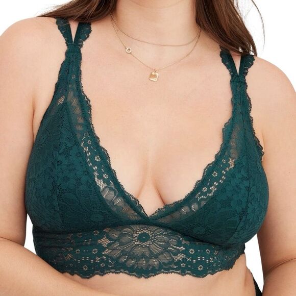 Aerie Deep Forest Green Fa La Lace Padded  Strappy Bralette N0344 - Picture 1 of 6